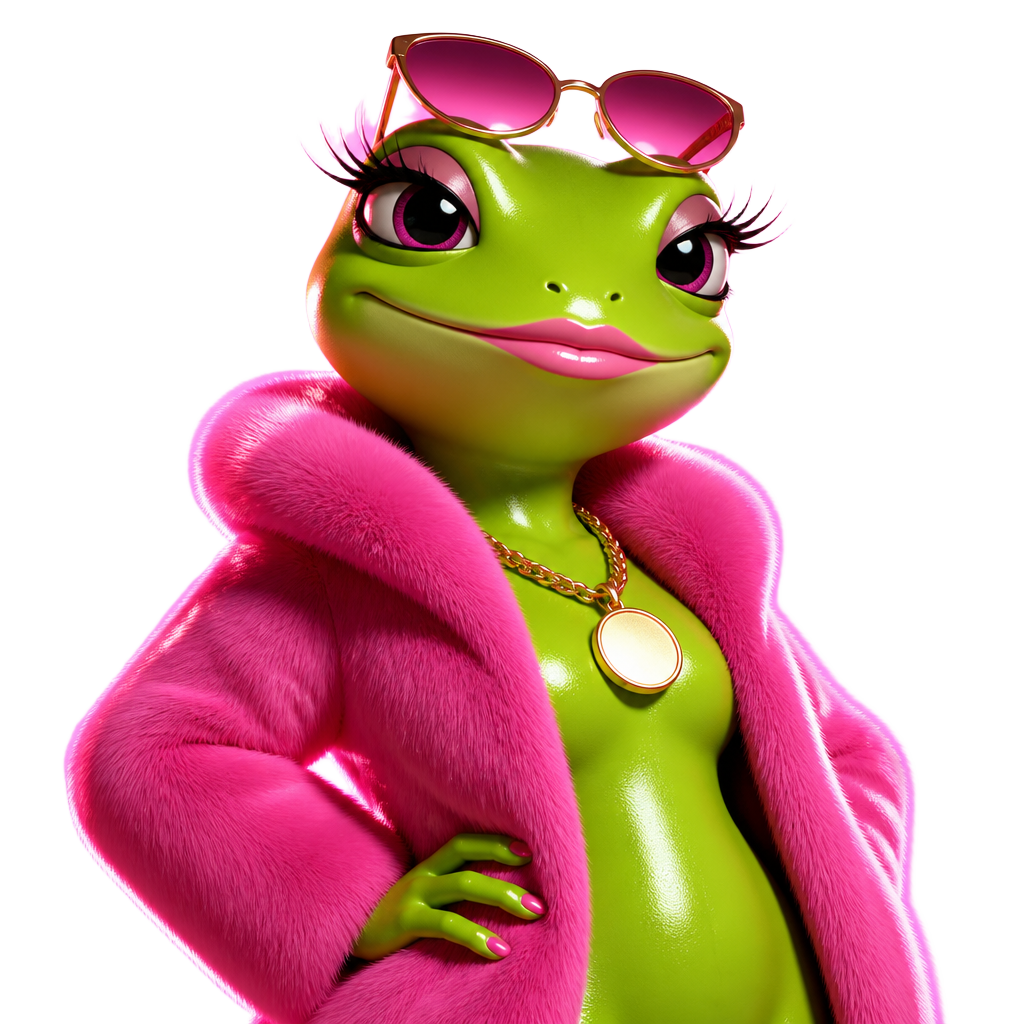 Pepe Sister in a pink fur coat